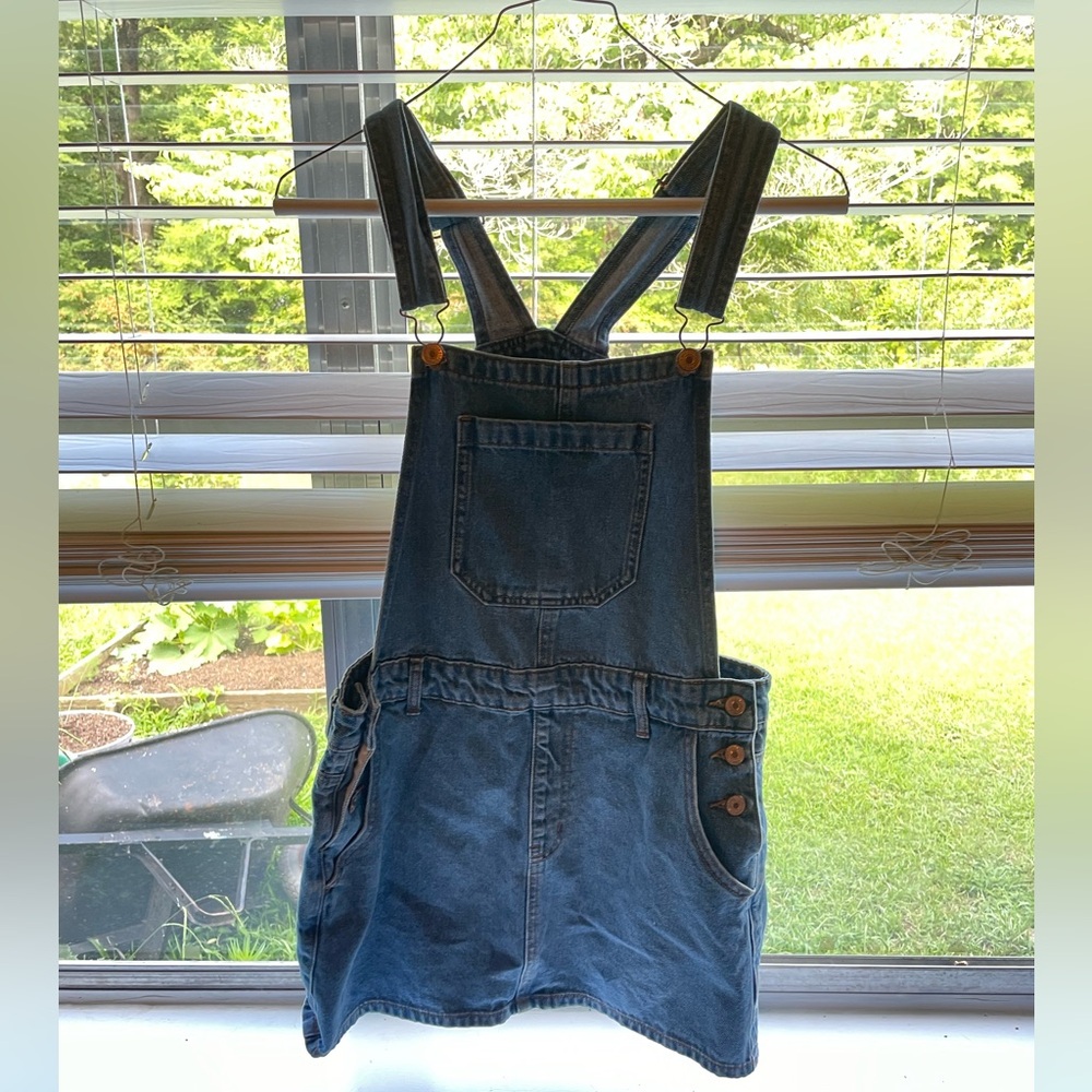 F21 Forever 21 Denim Skirtalls Skirt Overalls Dress Miniskirt Medium EUC